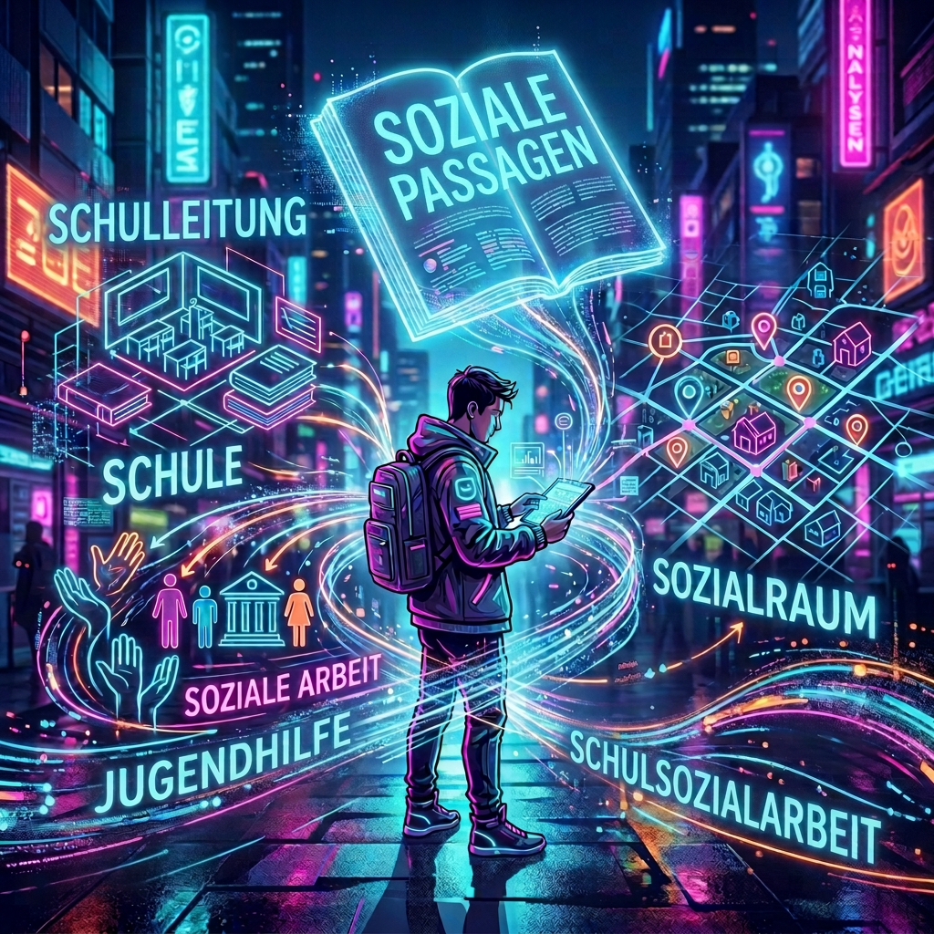 Student using tablet beneath a neon social science research network